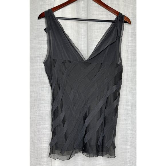DKNY Silk Sleeveless Layered Shell Top Size 14 Gray Ruffles Sequins Rosette - Picture 4 of 5